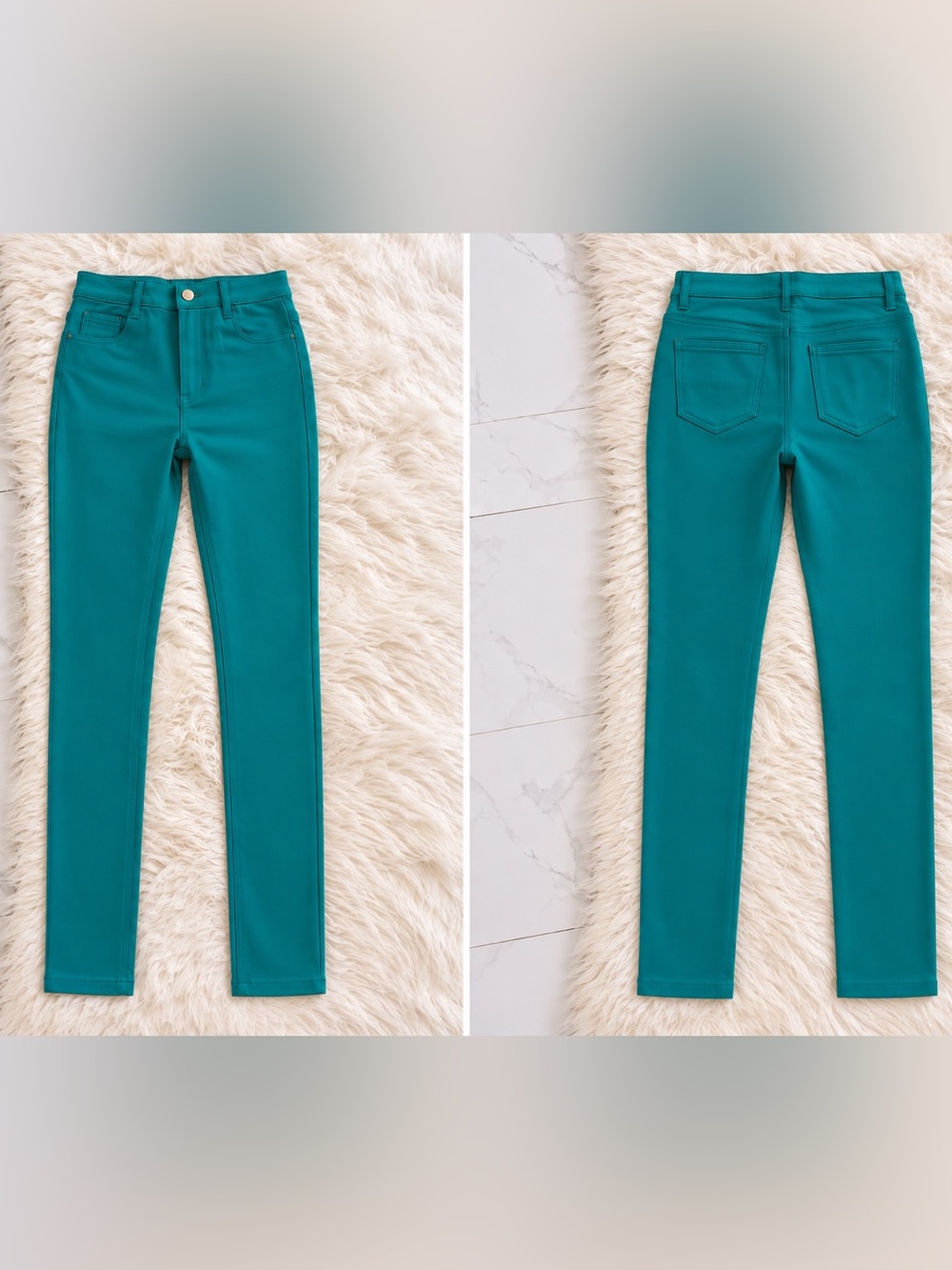 Teal Skinny Stretch Pants | High Rise Slim Fit